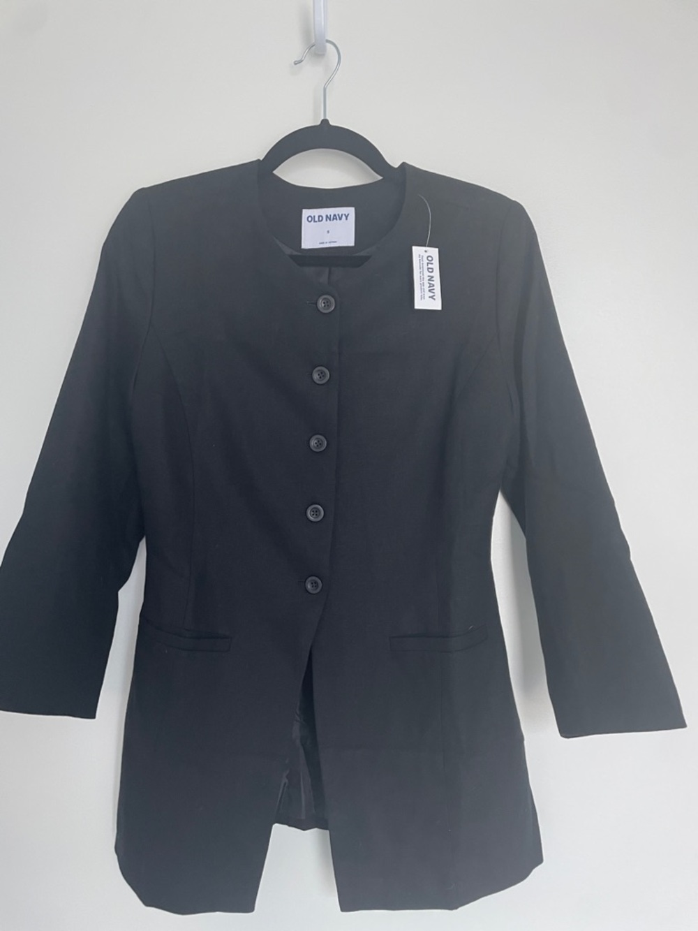 Old Navy Black Women's Button-Front Collarless Blazer